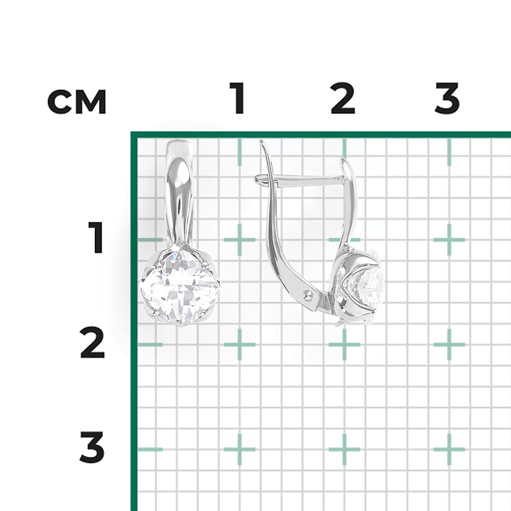 Серьги с английским замком из белого золота с фианитом 02-3731-00-501-1120-38