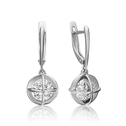 Серьги с английским замком из белого золота с фианитом 02-4519-00-501-1120-67