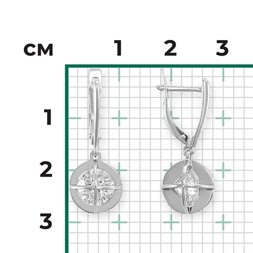 Серьги с английским замком из белого золота с фианитом 02-4519-00-501-1120-67