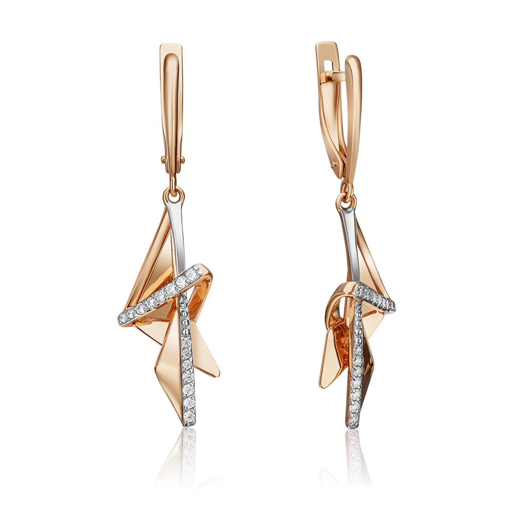 Серьги с английским замком из красного золота с фианитами 02-4332-00-401-1110-48