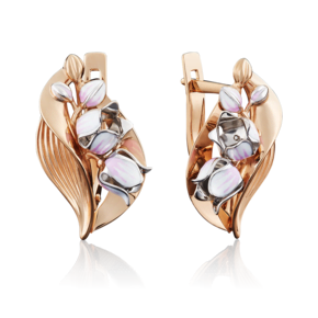 Серьги «Ландыши» с английским замком из комбинированного золота с эмалью 02-3912-00-000-1111-59