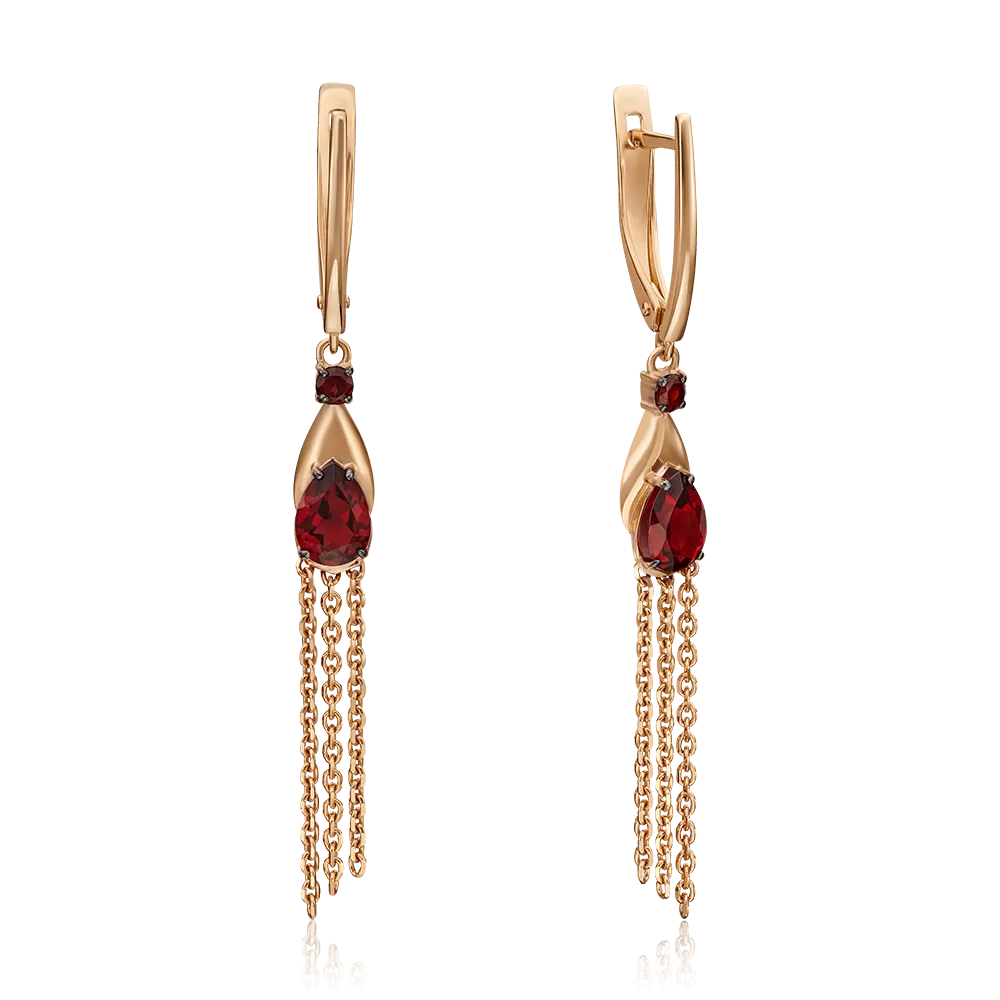 Серьги с английским замком из красного золота с гранатами 02-4554-00-204-1110-57