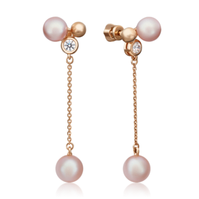 Серьги-пусеты из красного золота с жемчугом культивированным и фианитом 02-4426-00-307-1110-31