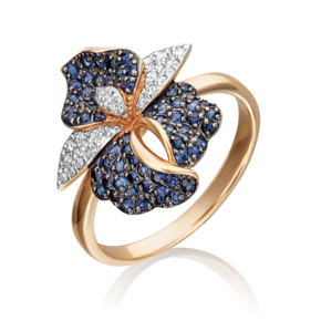 Кольцо «Ирис» из красного золота с бриллиантами и сапфирами 01-1384-00-105-1110-30