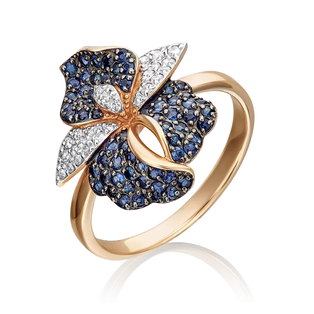 Кольцо «Ирис» из красного золота с бриллиантами и сапфирами 01-1384-00-105-1110-30