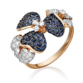 Кольцо «Триллиум» из красного золота с бриллиантами и сапфирами 01-1386-00-105-1110-30