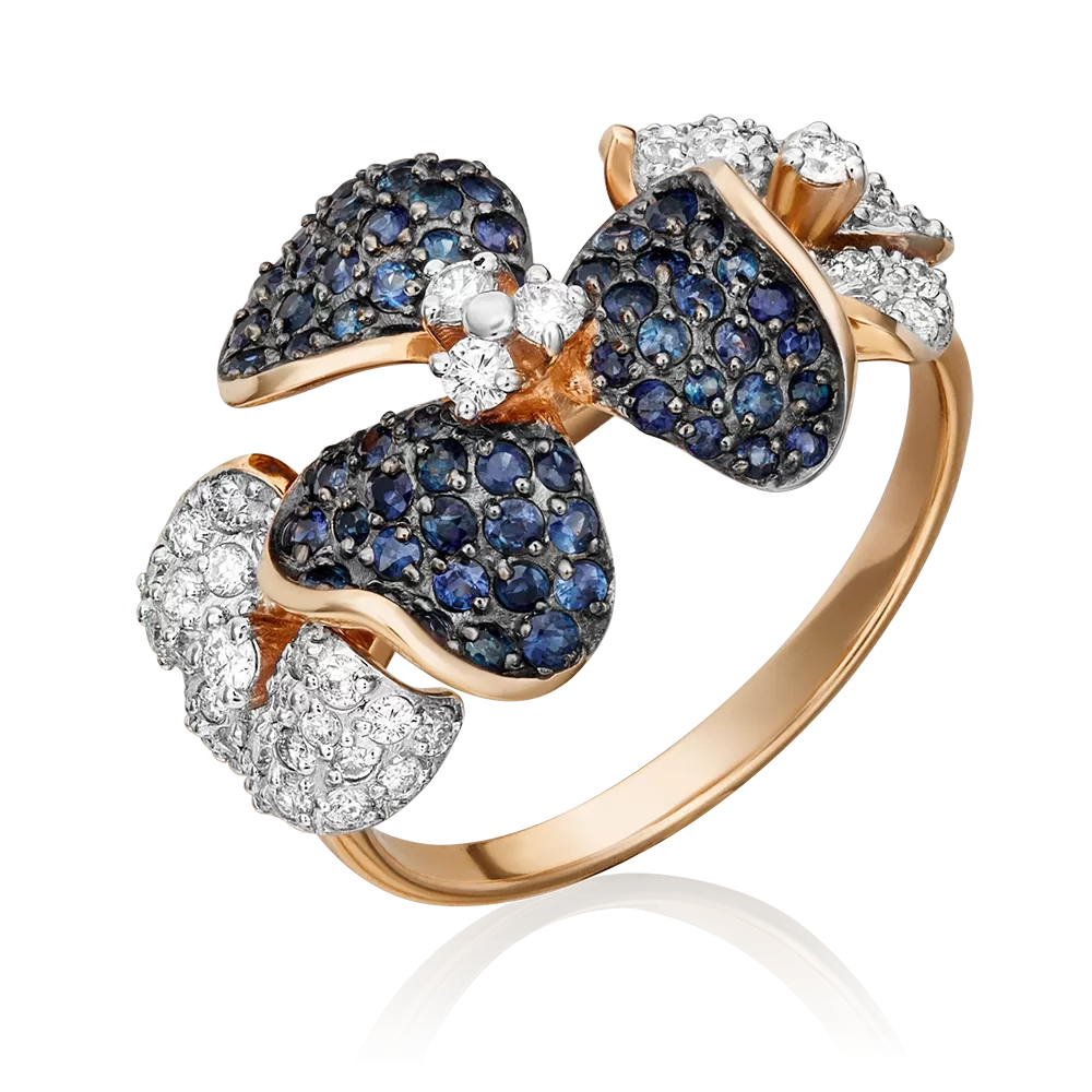 Кольцо «Триллиум» из красного золота с бриллиантами и сапфирами 01-1386-00-105-1110-30