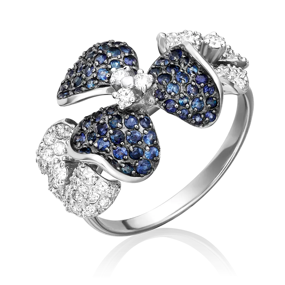 Кольцо «Триллиум» из белого золота с бриллиантами и сапфирами 01-1387-00-105-1120-30