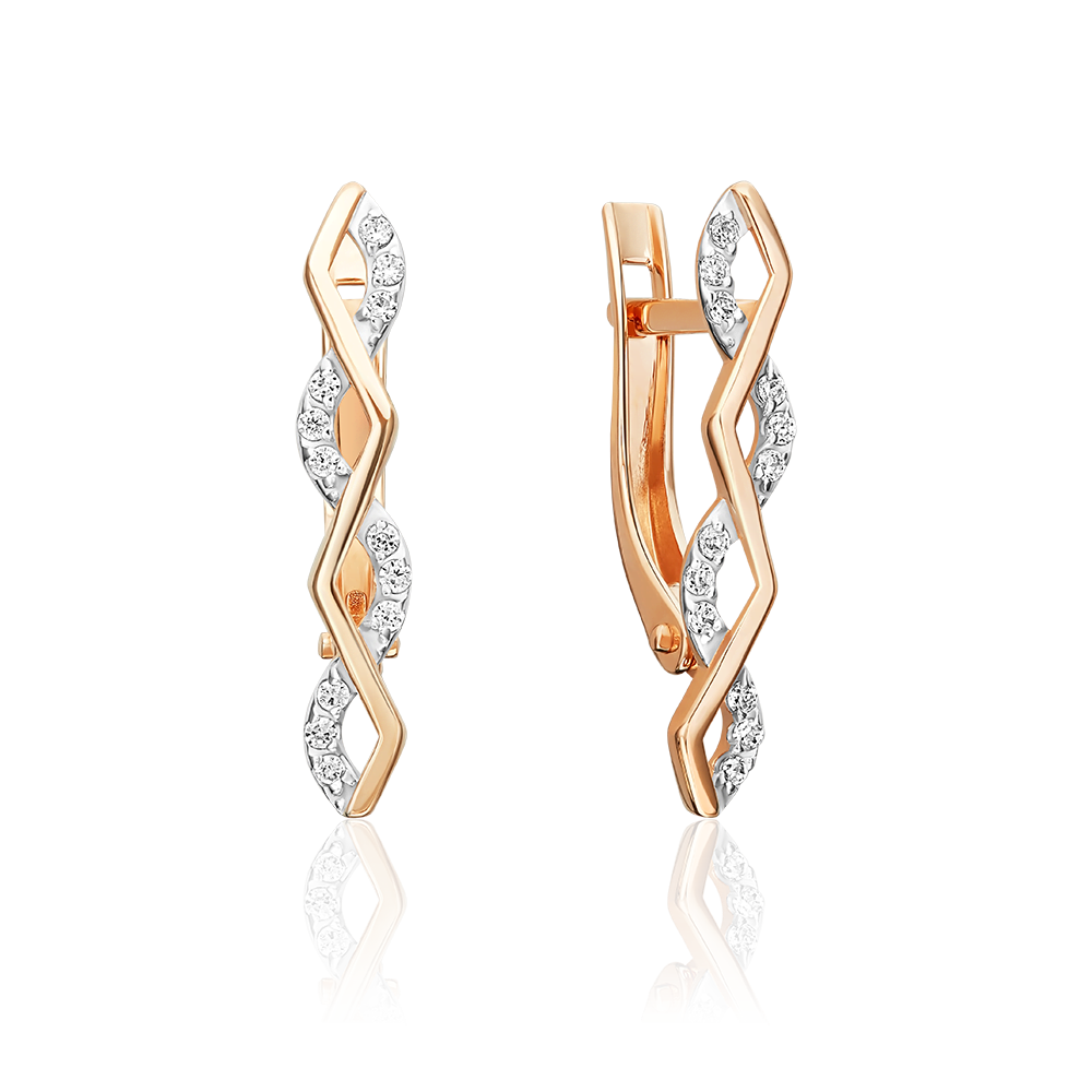 Серьги с английским замком из красного золота с фианитами 02-5571-00-401-1110