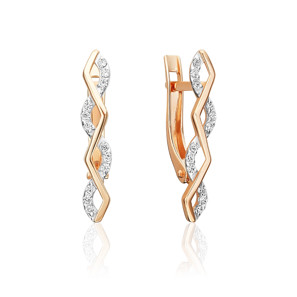 Серьги с английским замком из красного золота с фианитами 02-5571-00-401-1110