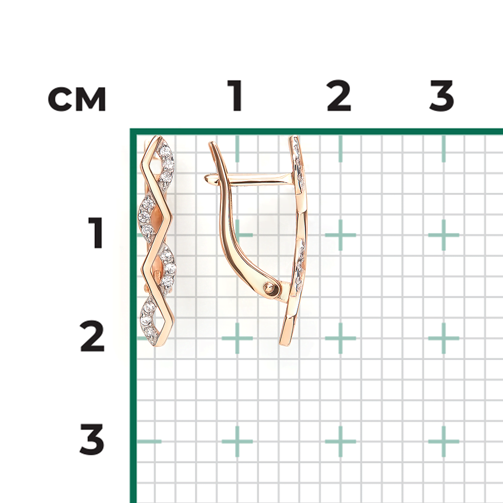 Серьги с английским замком из красного золота с фианитами 02-5571-00-401-1110