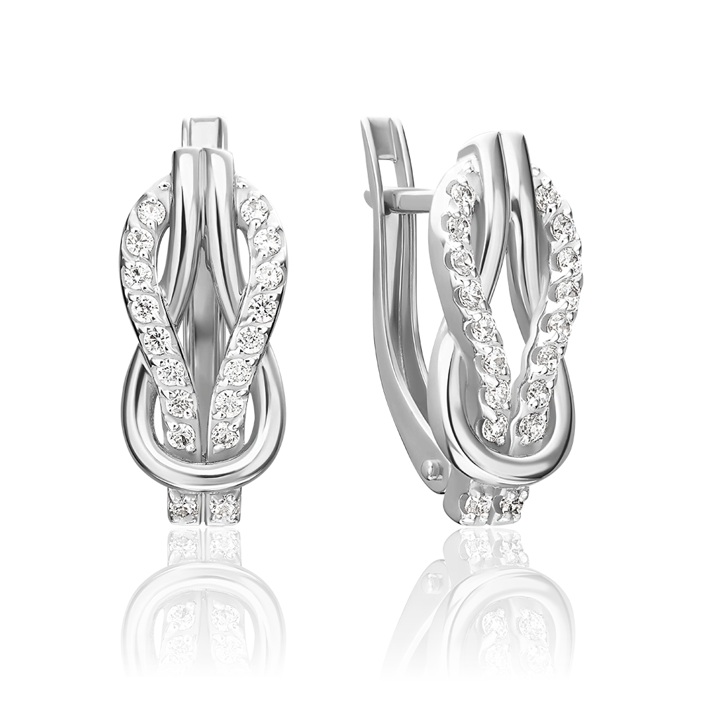 Серьги с английским замком из белого золота с фианитами 02-5564-00-401-1120