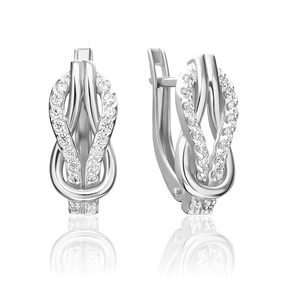 Серьги с английским замком из белого золота с фианитами 02-5564-00-401-1120