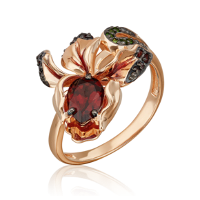 Кольцо «Ирис» из красного золота с гранатами, хромдиопсидами и эмалью 01-5427-00-706-1110-57