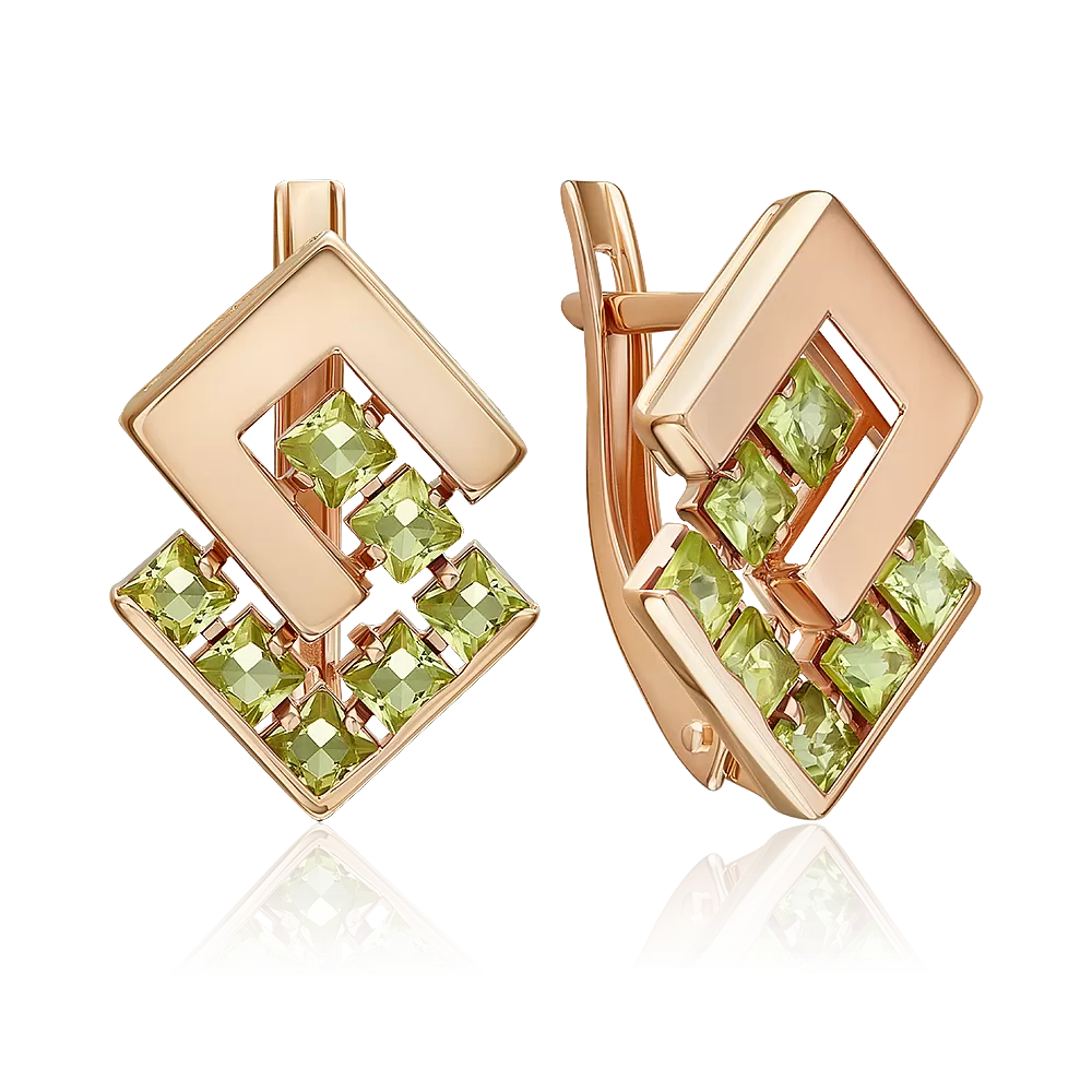 Серьги с английским замком из красного золота с хризолитами 02-5429-00-205-1110