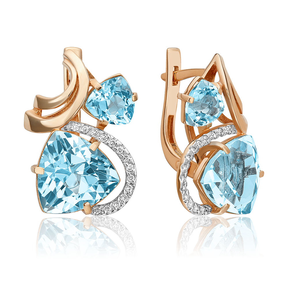 Серьги с английским замком из красного золота с топазами и бриллиантами 02-3021-00-113-1110-30