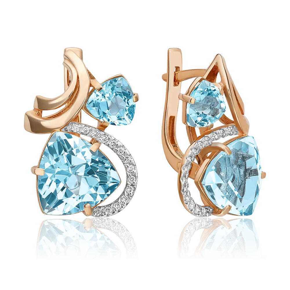 Серьги с английским замком из красного золота с топазами и бриллиантами 02-3021-00-113-1110-30