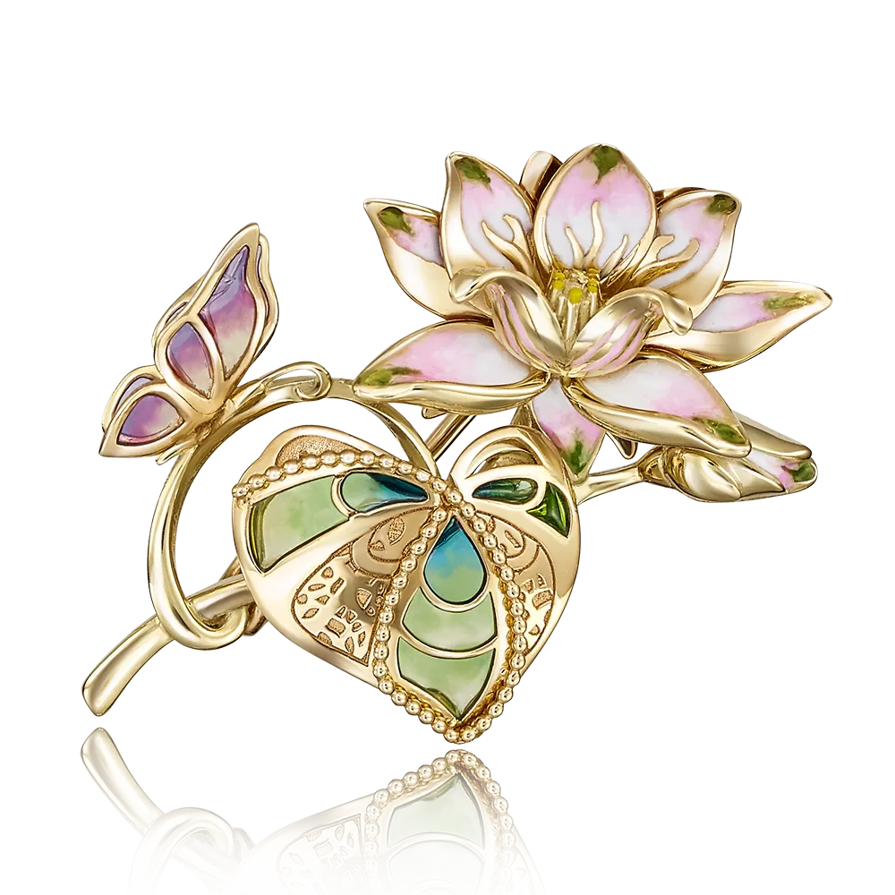 Брошь «Лотос» из лимонного золота с эмалью 04-0194-00-000-1130-48