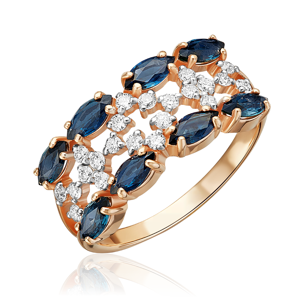 Кольцо из красного золота с сапфирами и бриллиантами 01-1147-00-105-1110-30