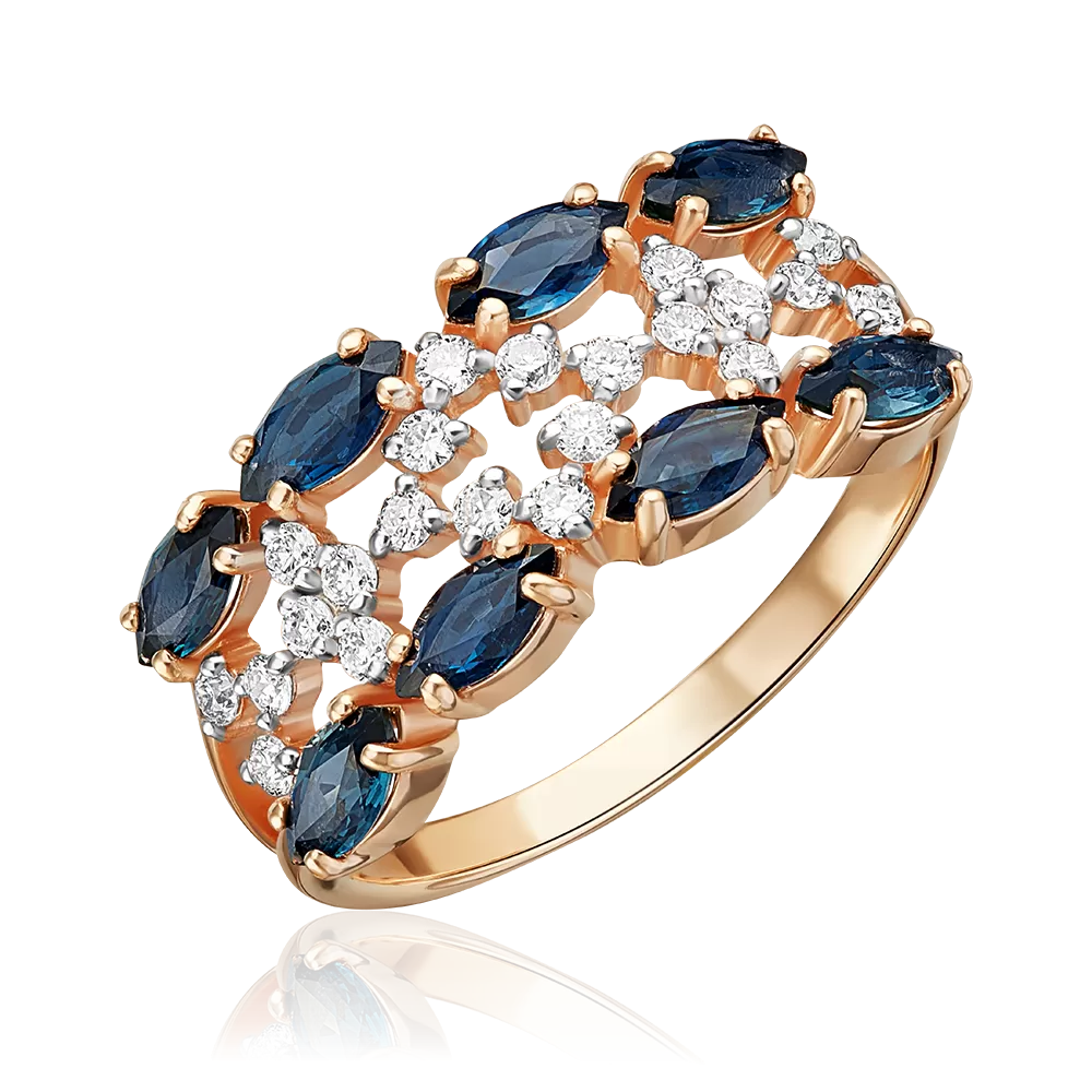 Кольцо из красного золота с сапфирами и бриллиантами 01-1147-00-105-1110-30