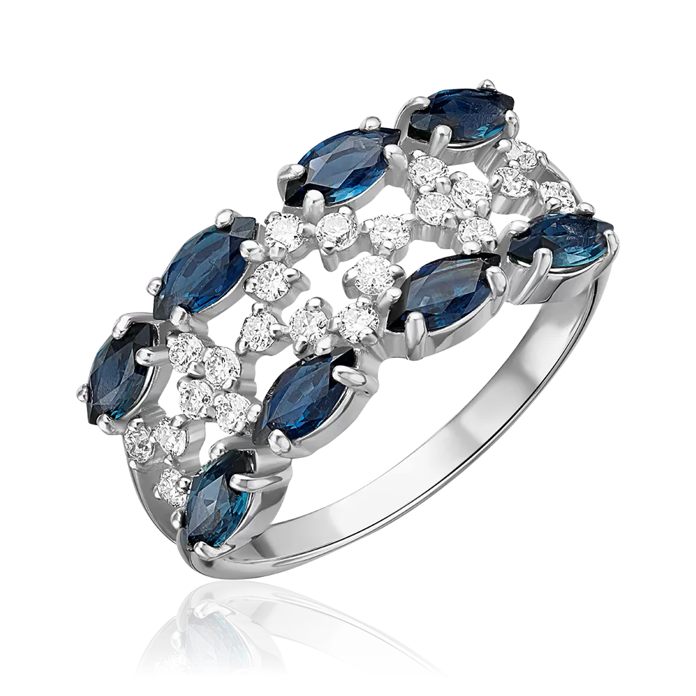 Кольцо из белого золота с сапфирами и бриллиантами 01-1148-00-105-1120-30