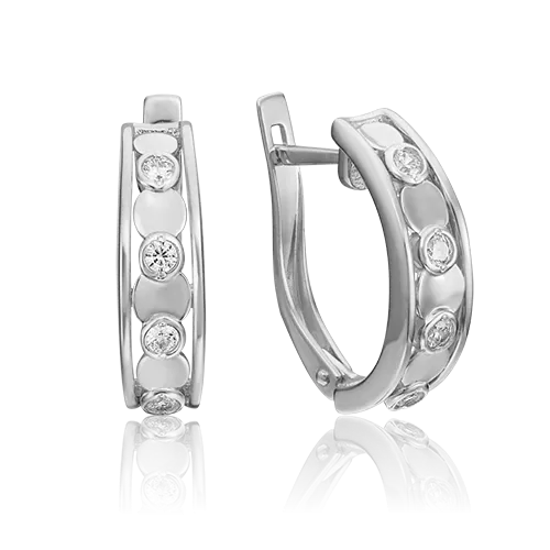 Серьги с английским замком из белого золота с фианитами 02-4545-00-401-1120-03