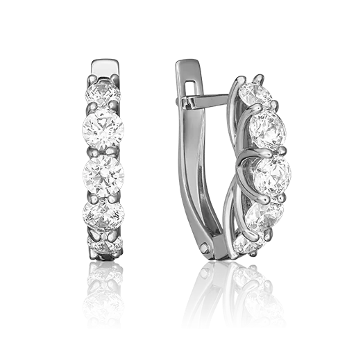 Серьги с английским замком из белого золота с фианитами 02-4581-00-401-1120