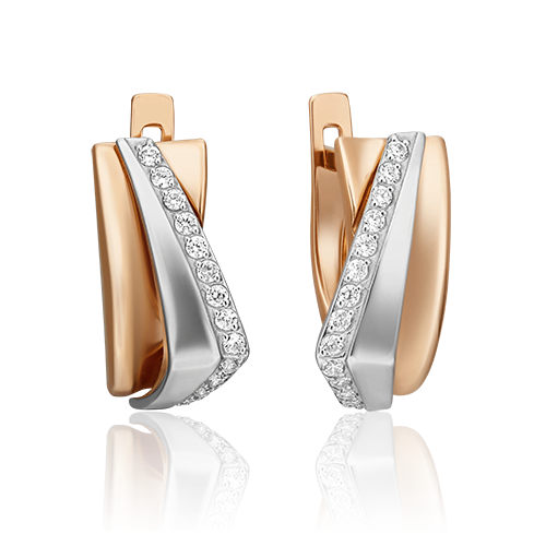 Серьги с английским замком из комбинированного золота с фианитами 02-4579-00-401-1111-24