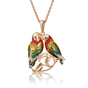 Подвеска «Попугаи Неразлучники» из красного золота с фианитами и эмалью 03-2872-00-404-1110-48
