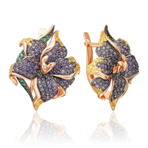 Серьги «Лилии» с английским замком из красного золота с фианитами 02-3680-00-404-1110-53