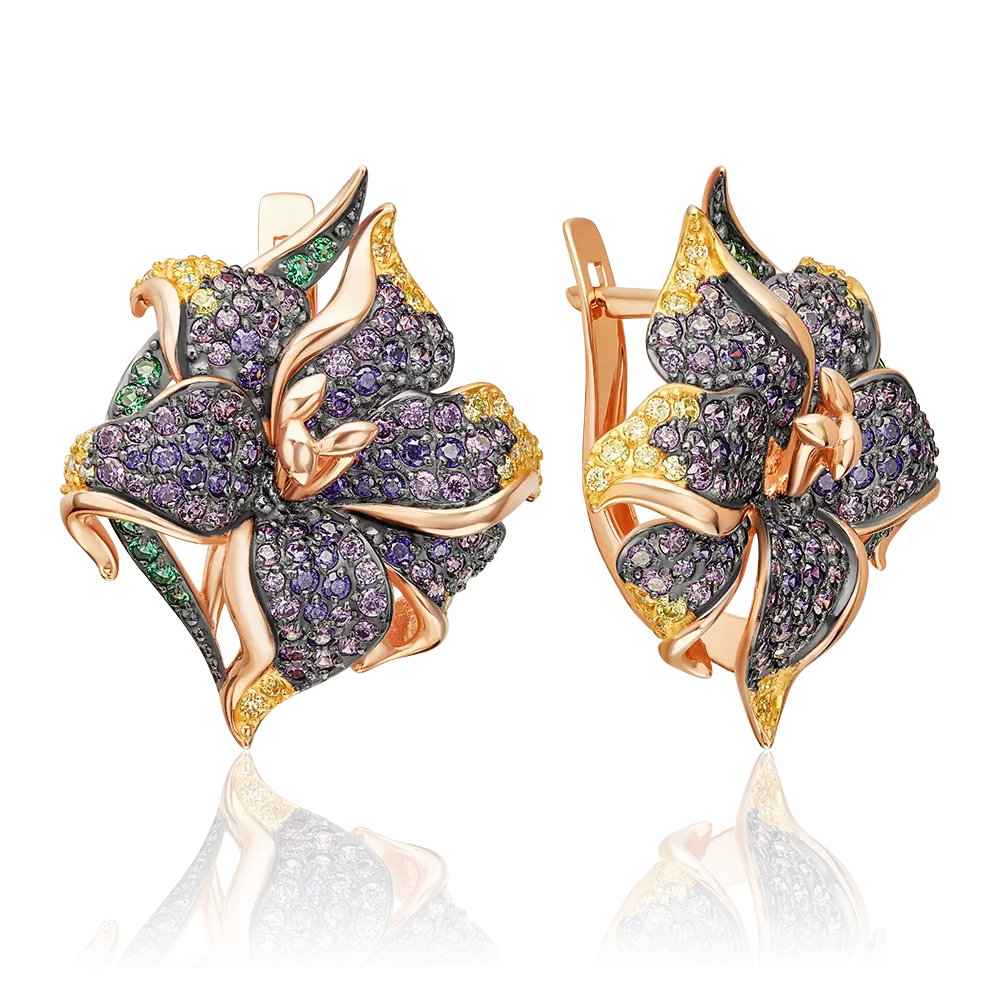 Серьги «Лилии» с английским замком из красного золота с фианитами 02-3680-00-404-1110-53