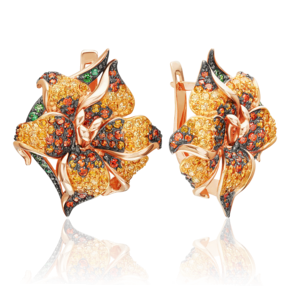 Серьги «Лилии» с английским замком из красного золота с фианитами 02-3680-01-404-1110-53