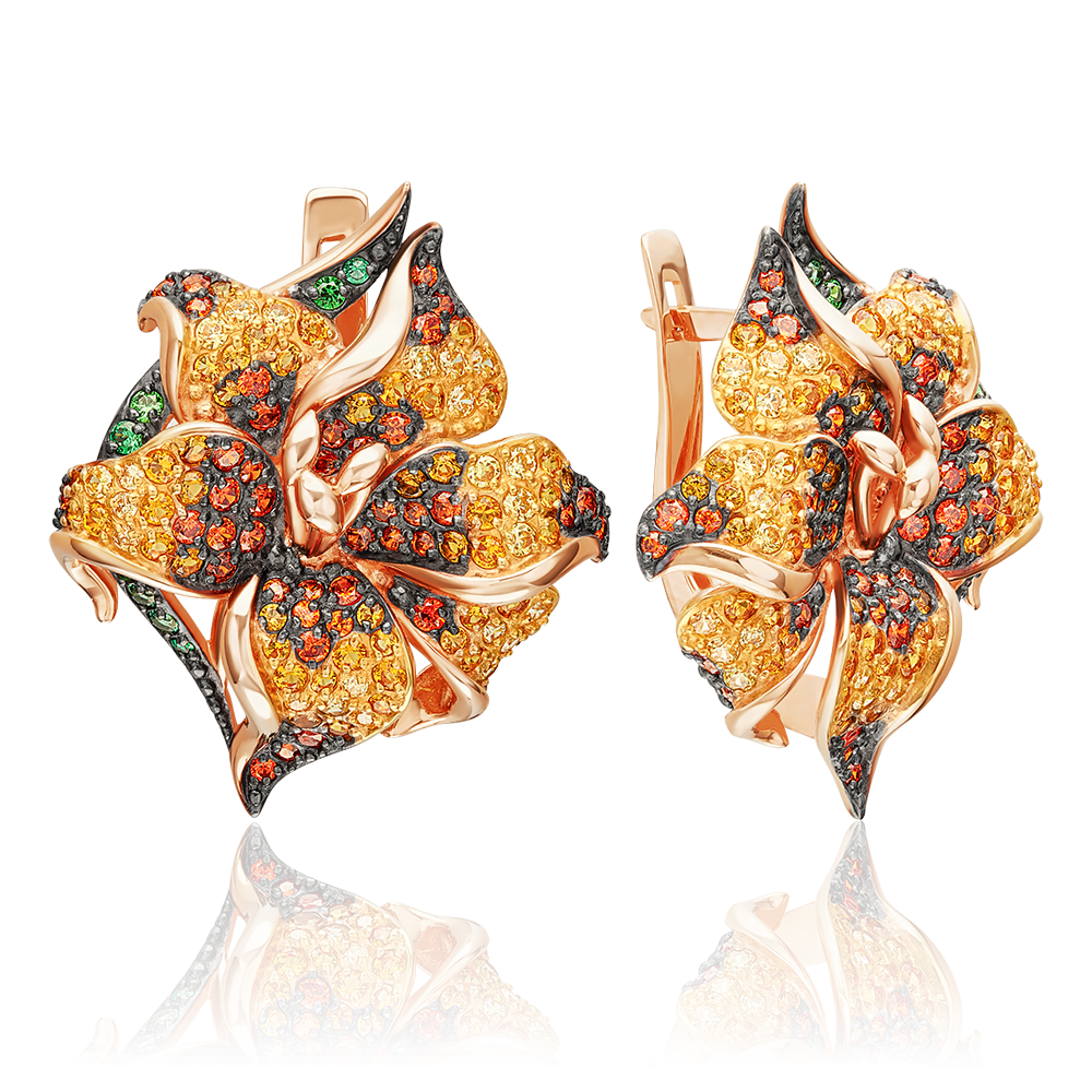 Серьги «Лилии» с английским замком из красного золота с фианитами 02-3680-01-404-1110-53