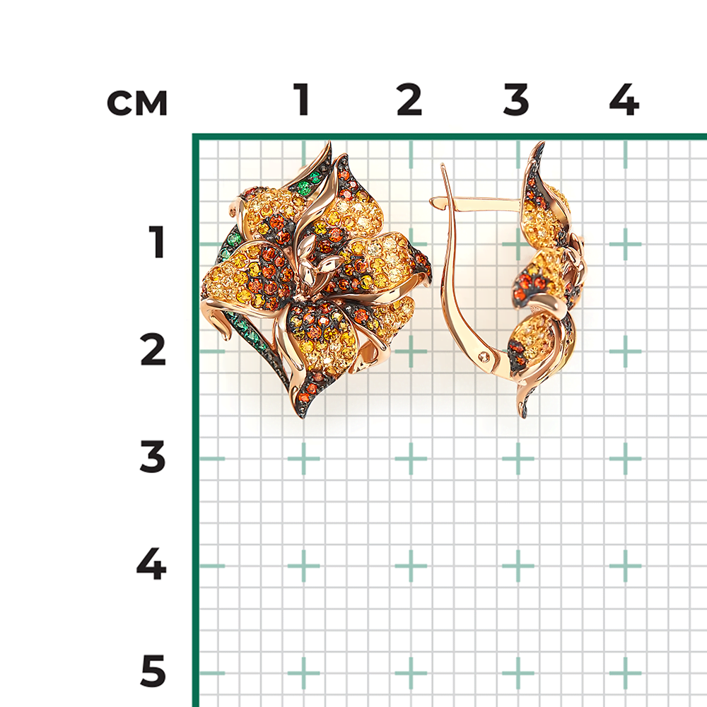 Серьги «Лилии» с английским замком из красного золота с фианитами 02-3680-01-404-1110-53