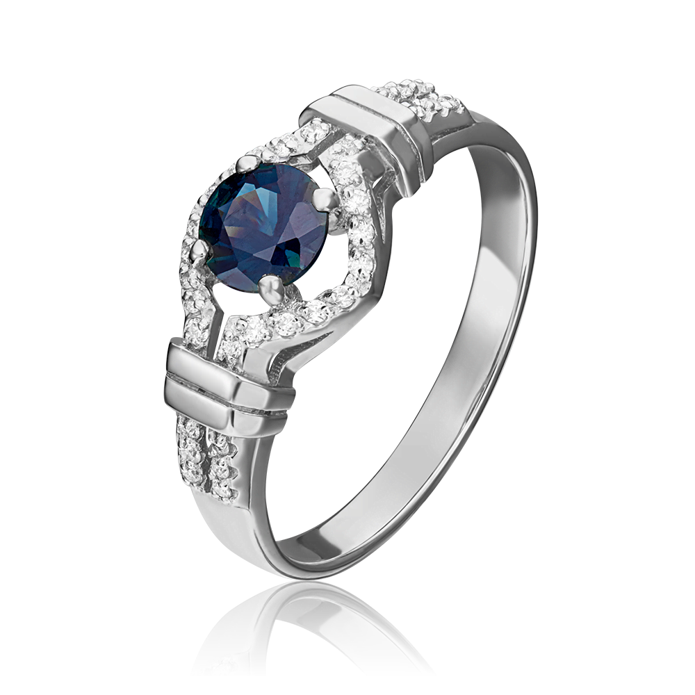 Кольцо из белого золота с сапфиром и бриллиантами 01-1563-00-105-1120-30
