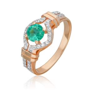 Кольцо из красного золота с изумрудом и бриллиантами 01-1563-00-106-1110-30