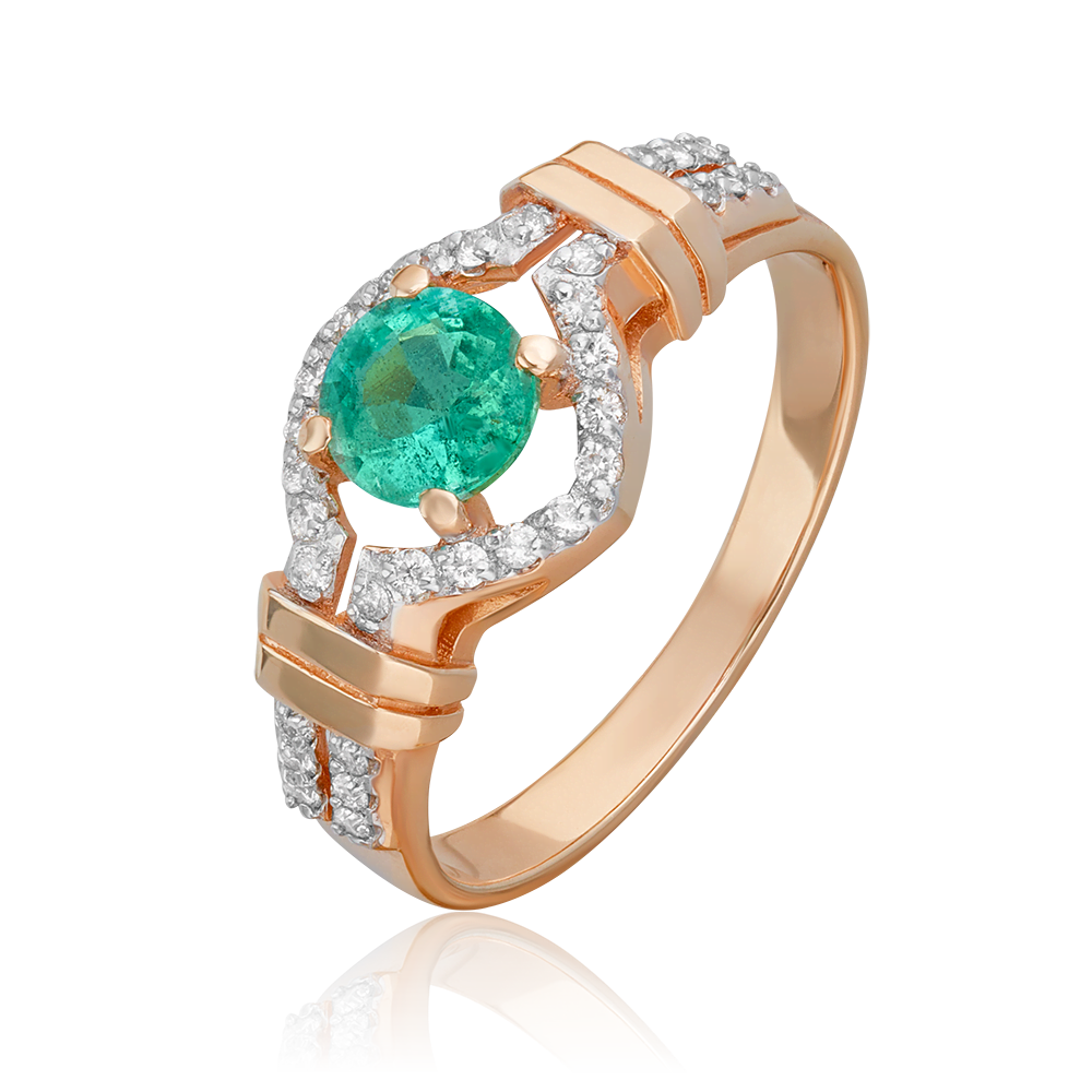 Кольцо из красного золота с изумрудом и бриллиантами 01-1563-00-106-1110-30