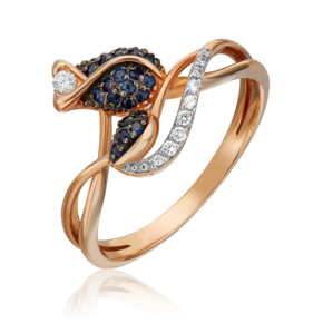 Кольцо «Бутон» из красного золота с бриллиантами и сапфирами 01-1565-00-105-1110-30