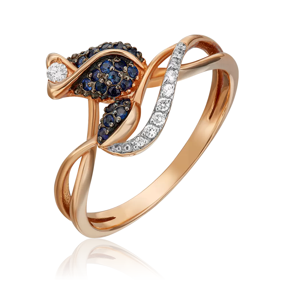 Кольцо «Бутон» из красного золота с бриллиантами и сапфирами 01-1565-00-105-1110-30