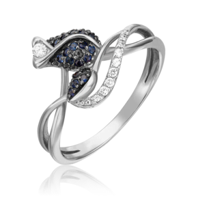 Кольцо «Бутон» из белого золота с бриллиантами и сапфирами 01-1565-00-105-1120-30