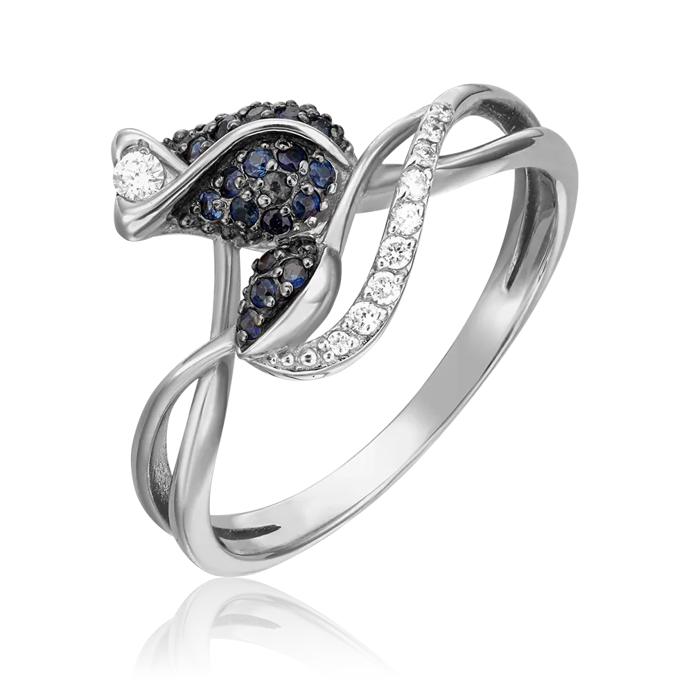 Кольцо «Бутон» из белого золота с бриллиантами и сапфирами 01-1565-00-105-1120-30