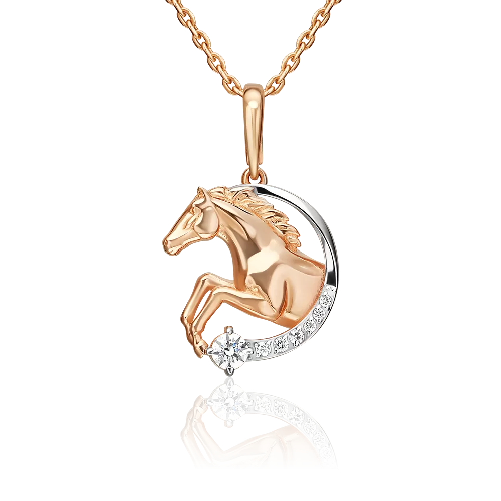 Подвеска «Огненная лошадь» из красного золота с фианитами 03-3719-00-401-1110