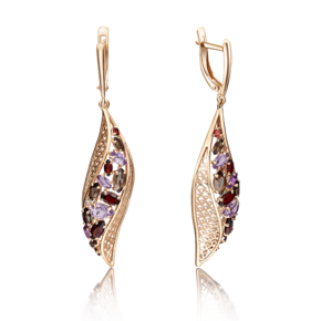 Серьги с английским замком из красного золота с миксом камней 02-3677-00-296-1110-46