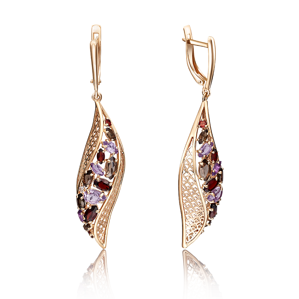 Серьги с английским замком из красного золота с миксом камней 02-3677-00-296-1110-46