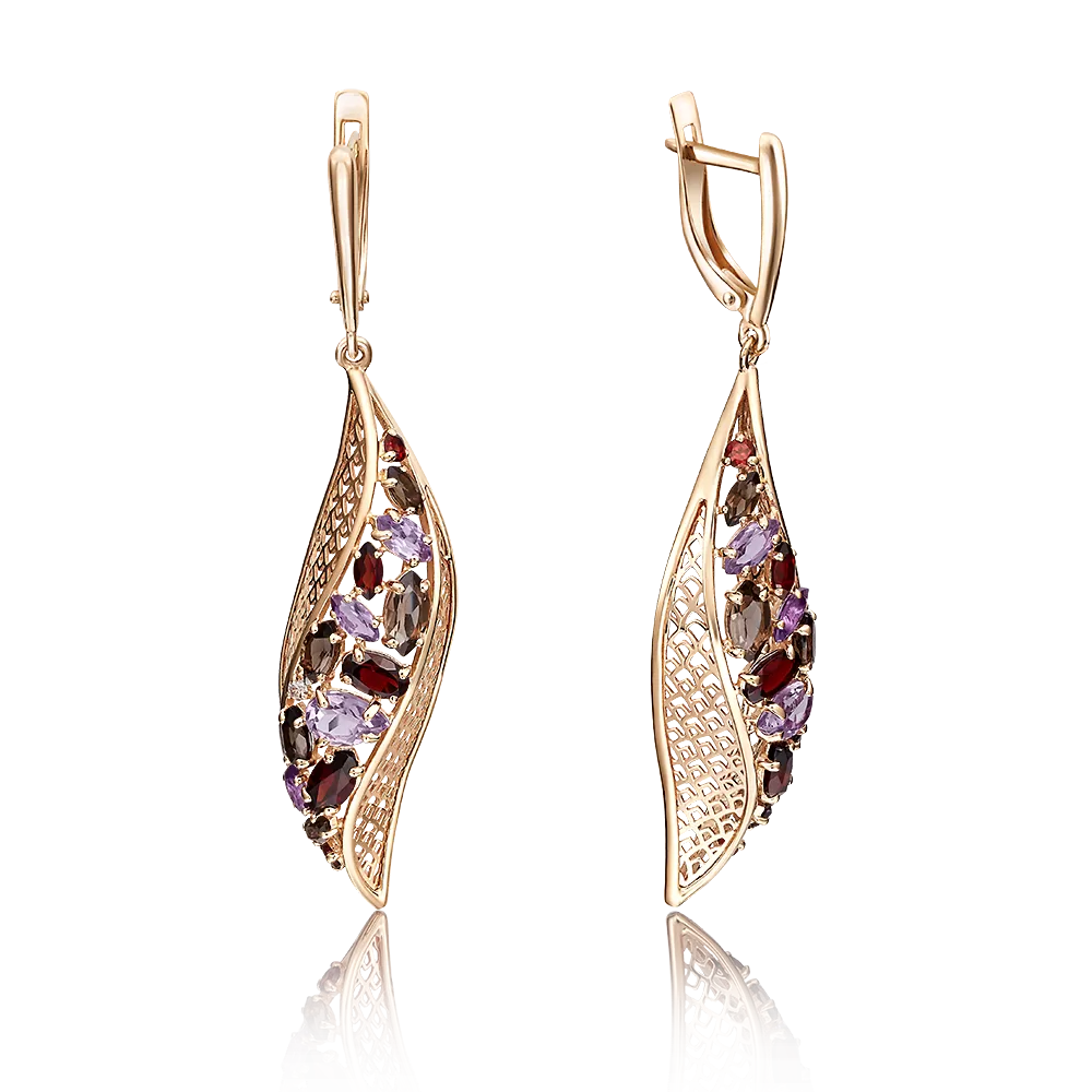 Серьги с английским замком из красного золота с миксом камней 02-3677-00-296-1110-46