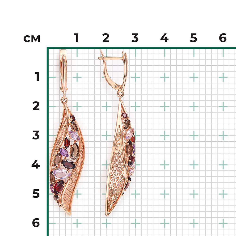 Серьги с английским замком из красного золота с миксом камней 02-3677-00-296-1110-46