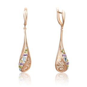 Серьги с английским замком из красного золота с миксом камней 02-3678-00-295-1110-46