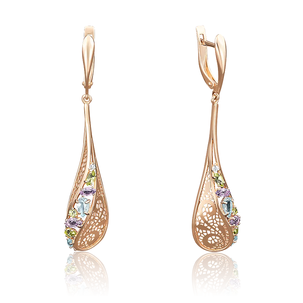 Серьги с английским замком из красного золота с миксом камней 02-3678-00-295-1110-46