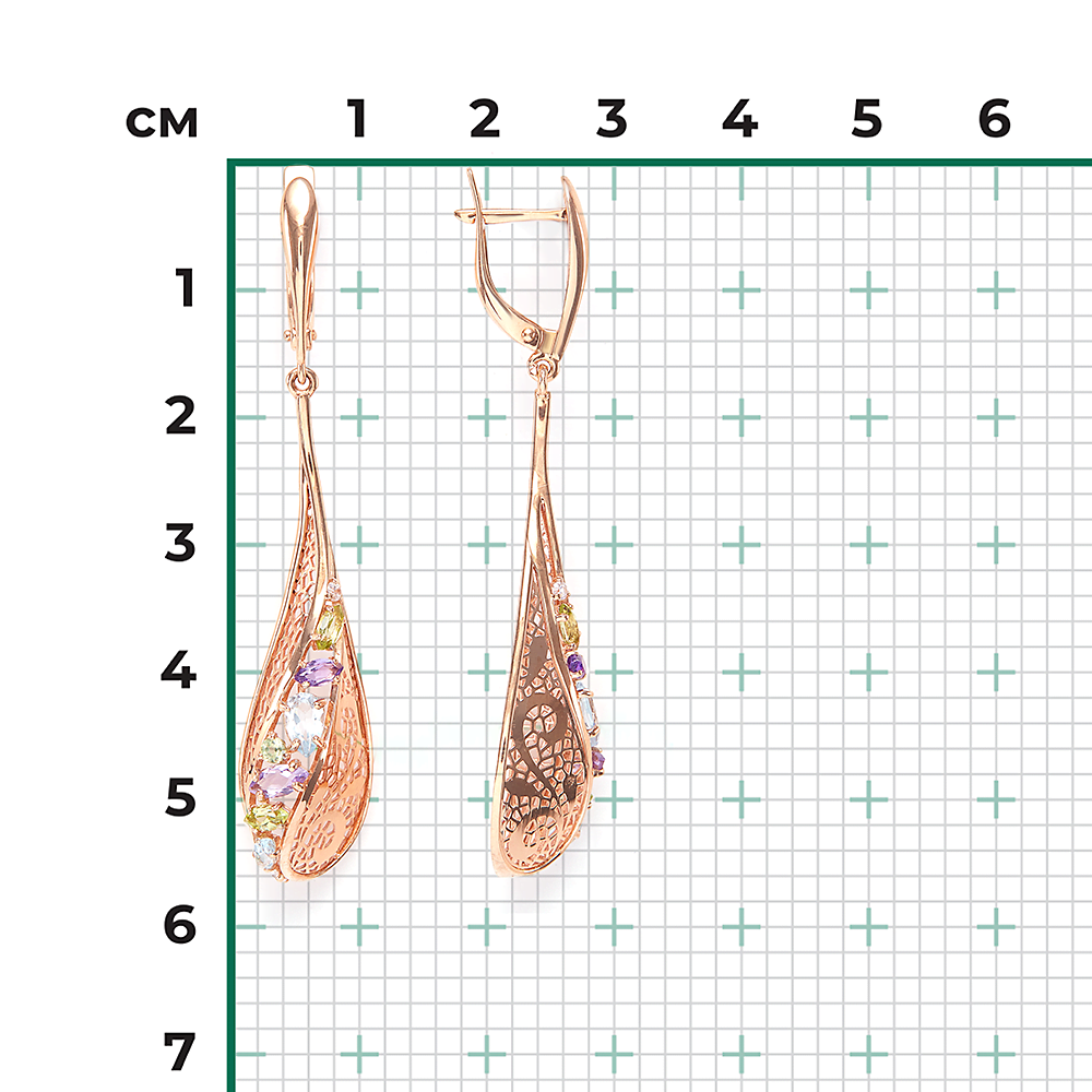 Серьги с английским замком из красного золота с миксом камней 02-3678-00-295-1110-46