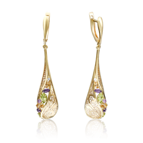 Серьги с английским замком из лимонного золота с миксом камней 02-3678-00-251-1130-46